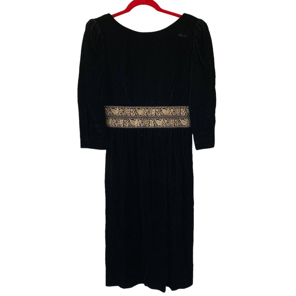 Lanz Originals Made in USA Black Velvet Gold Dress Size 6